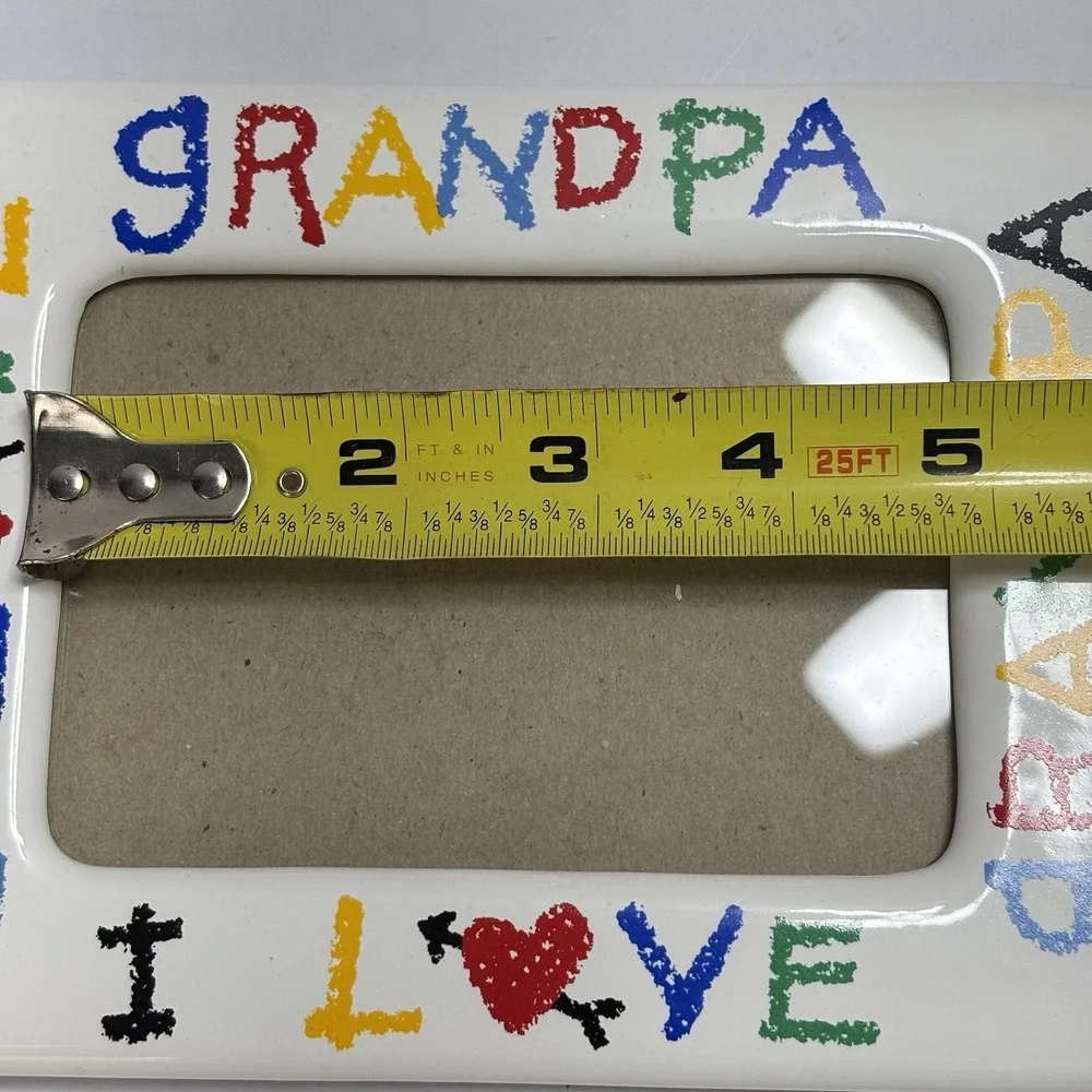 I Love My Grandpa Ceramic Picture Frame Heart Crayon Vintage 3.5